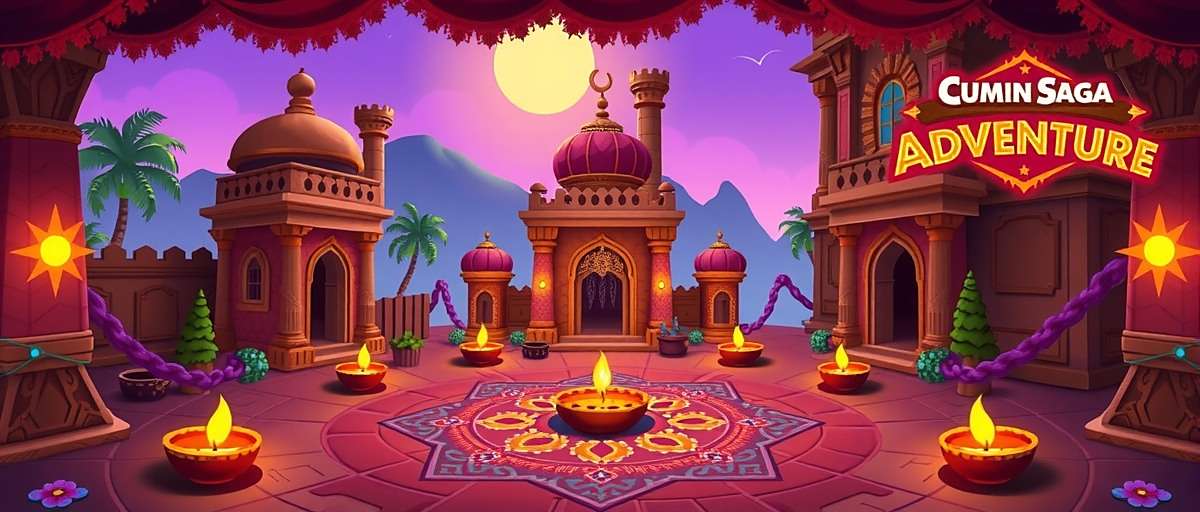Cumin Saga Adventure - Diwali Celebration Cumin Saga Adventure Diwali event showing game world decorated with rangoli and diyas