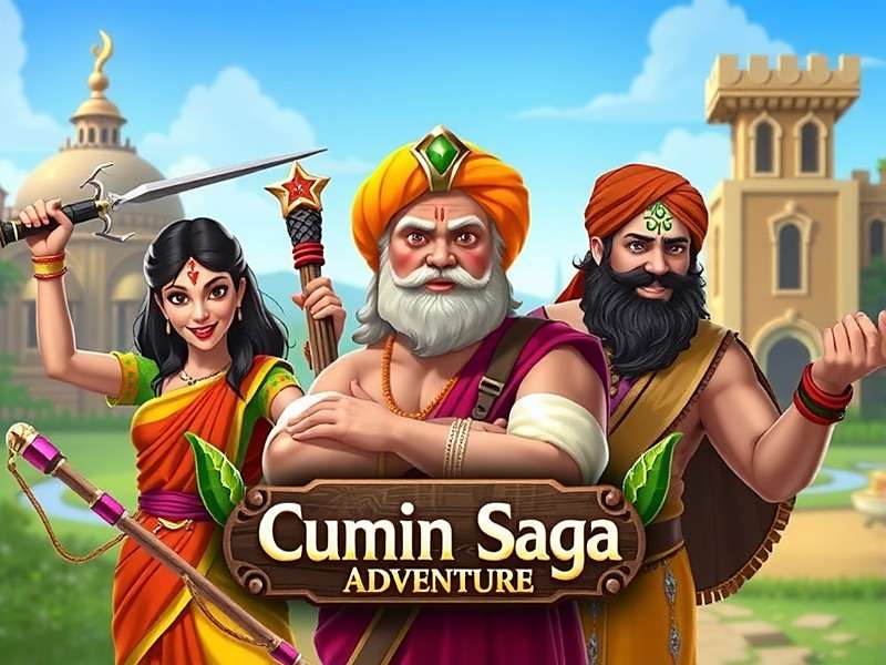 Cumin Saga Adventure Official Cover Cumin Saga Adventure game cover showing main characters in traditional Indian attire with spice-themed weapons
