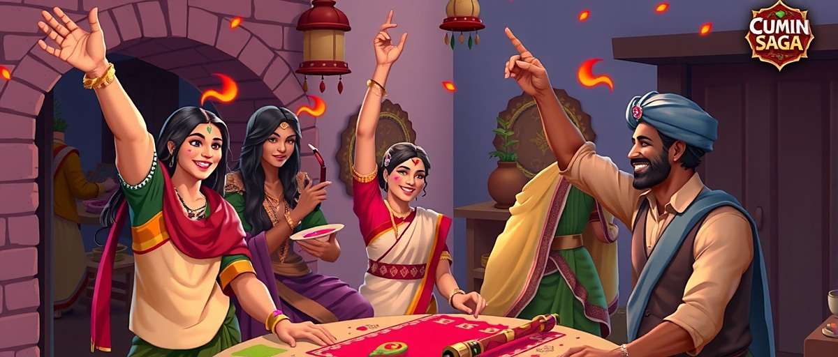 Cumin Saga Adventure - Holi Community Event Cumin Saga Adventure community event showing players celebrating Holi together in-game