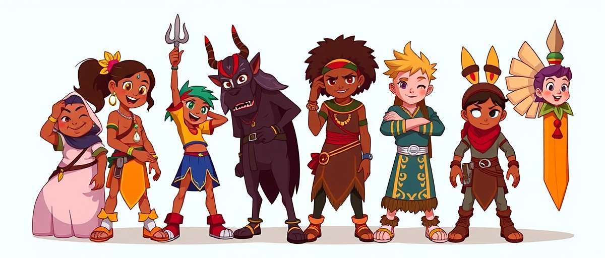 Cumin Saga Adventure - Main Characters Group of Cumin Saga Adventure characters showing diverse Indian-inspired designs